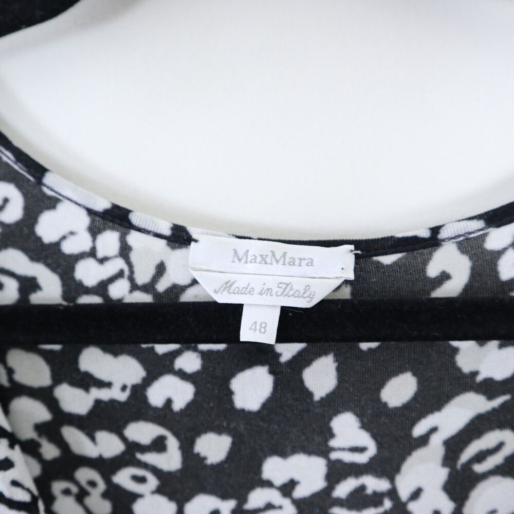 Max Mara IT 42 US 8 Soft Jersey Knit Tie Waist V Neck Dress Black Leopard Print - Picture 3 of 10